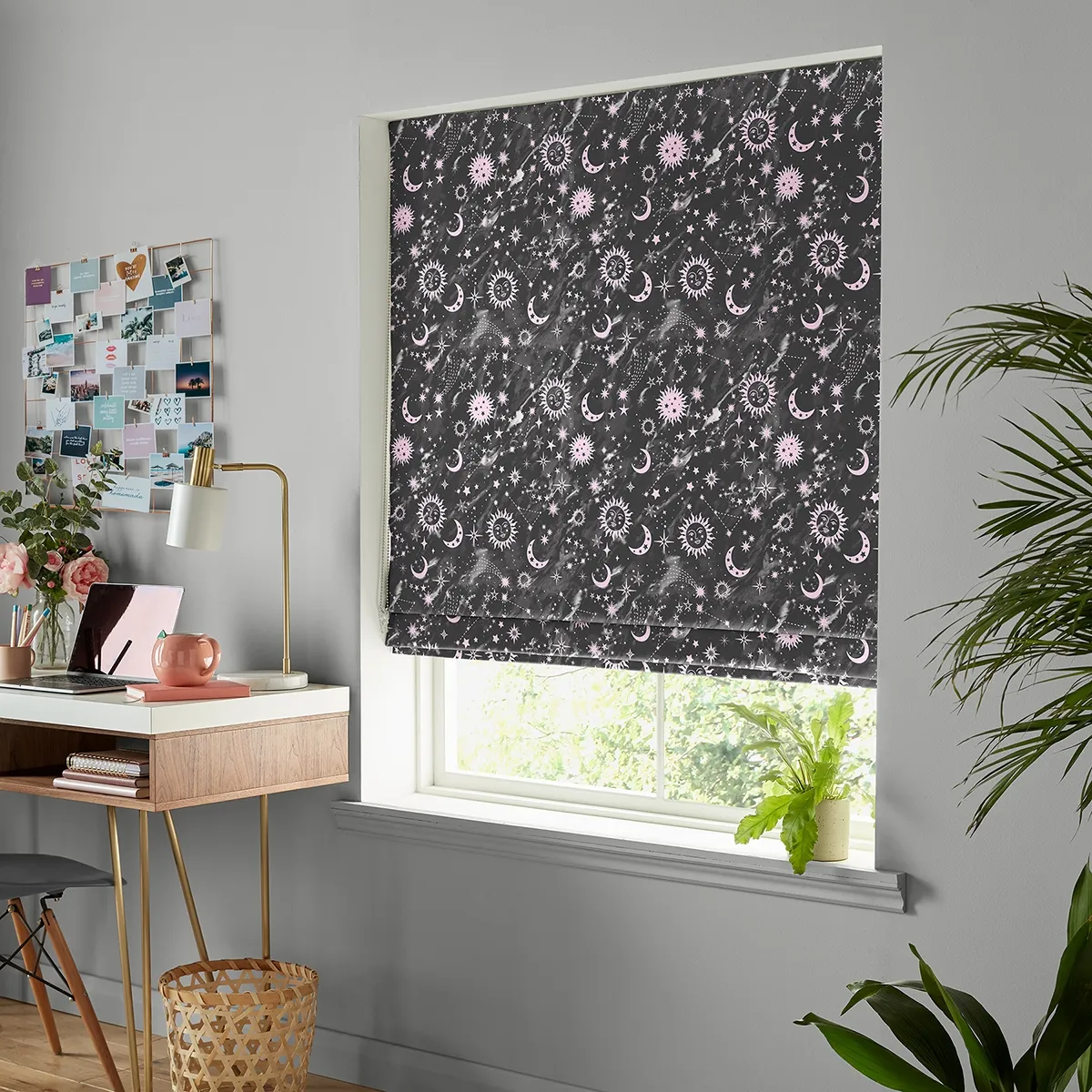 Marble Celestial Roman Blind - Black and Pink, Cotton