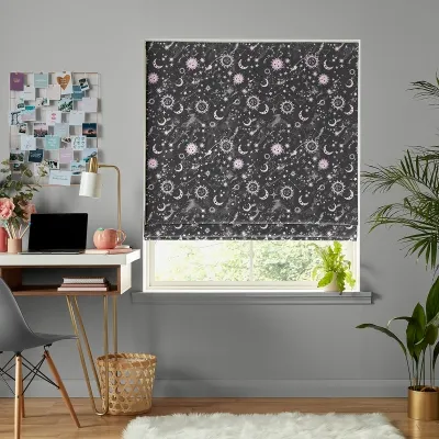 Marble Celestial Roman Blind - Black and Pink, Cotton image