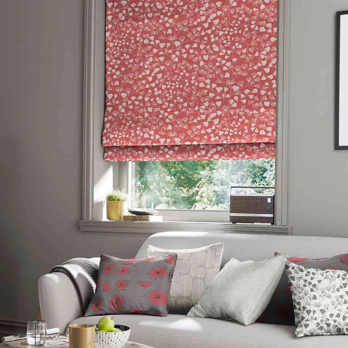 Missprint Fern Roman Blind - Coral, Cotton