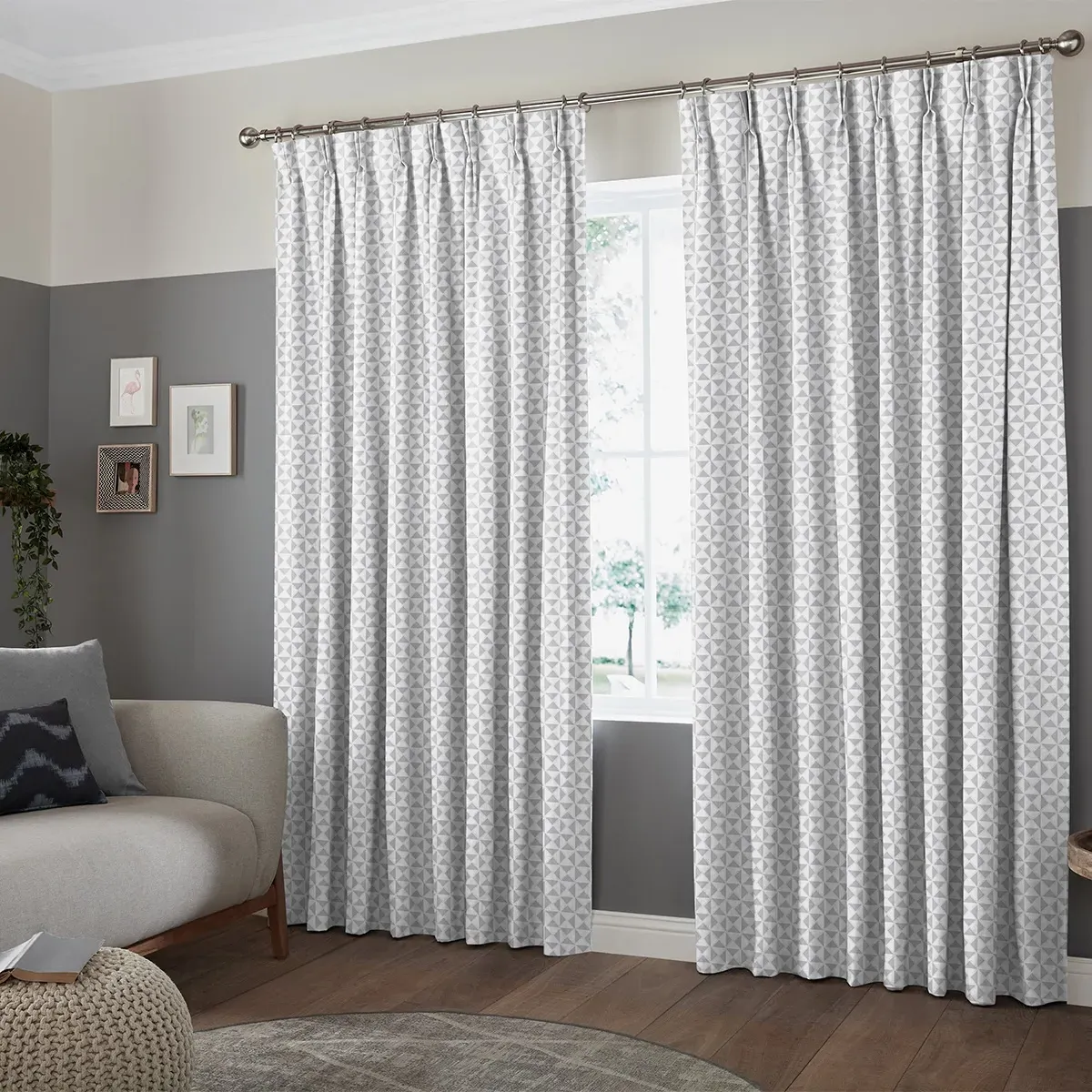 Pierre Geometric Curtain - Silver, Polyester