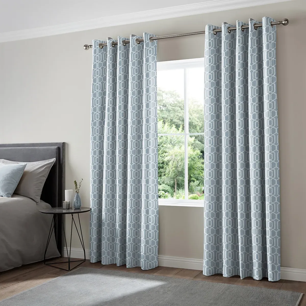 Robben Curtain with Geometric Pattern - Duckegg, Polyester