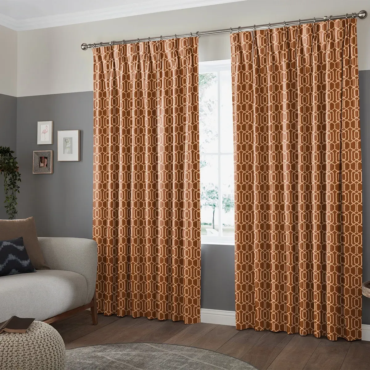 Robben Curtain with Geometric Pattern - Terracotta, Polyester