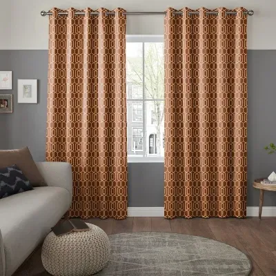 Robben Curtain with Geometric Pattern - Terracotta, Polyester