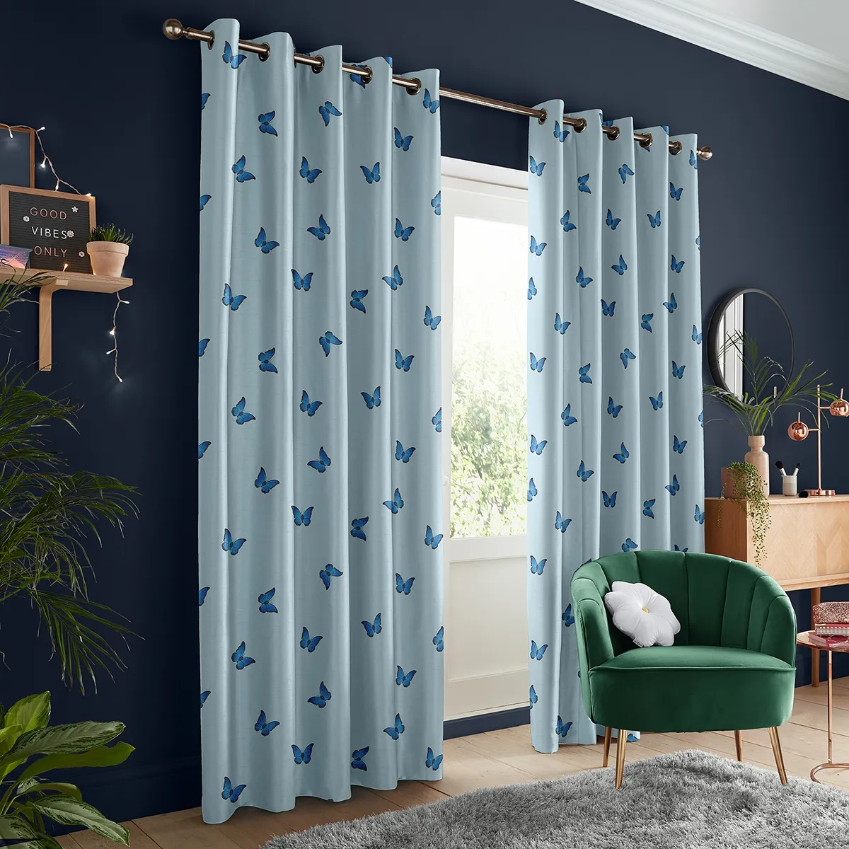 Skinny Dip Butterfly Curtain - Blue, Cotton