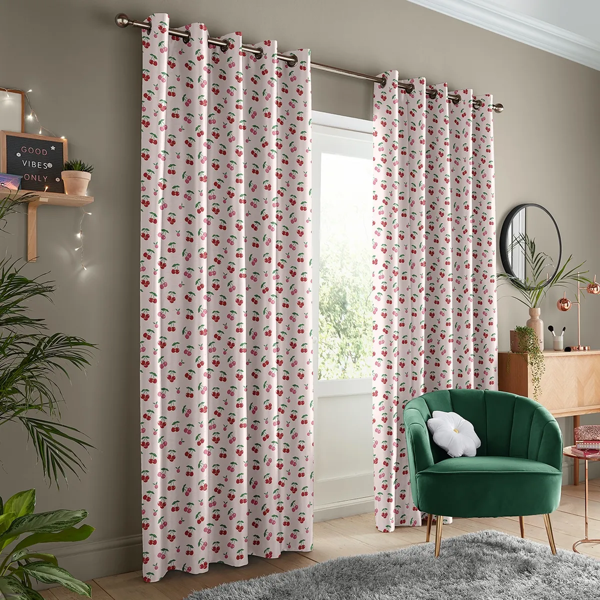Skinny Dip Cherrys Curtain - Pink, Cotton