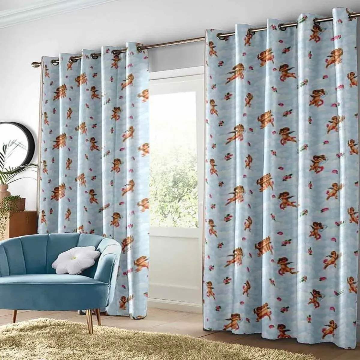 Skinny Dip Cherubs Curtain - Sky, Cotton