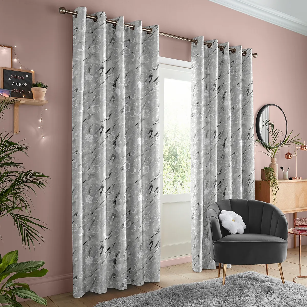 Skinny Dip Marble Celestial Curtain - Stone, Cotton