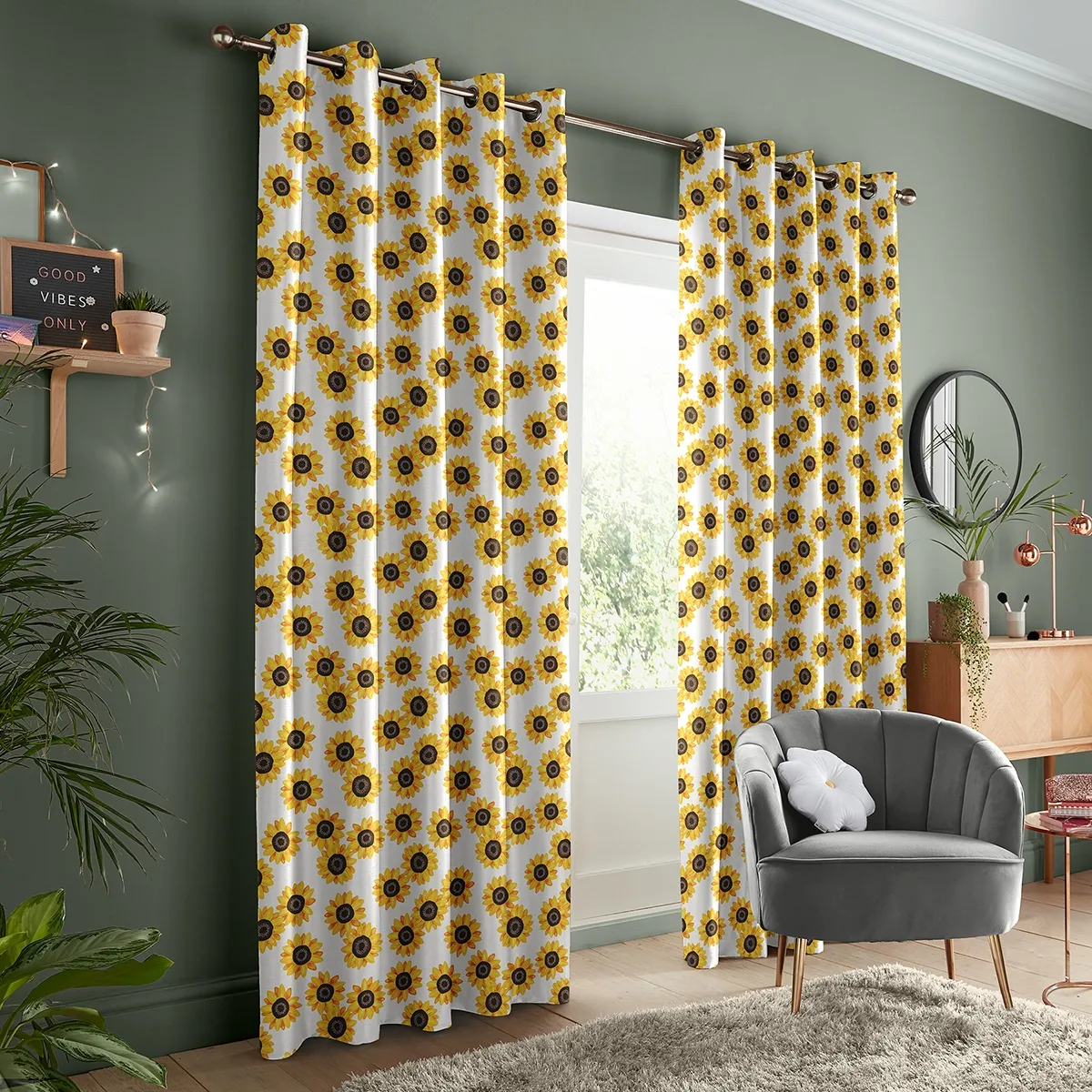 Skinny Dip Summer Sunflower Curtain - Yellow, Cotton