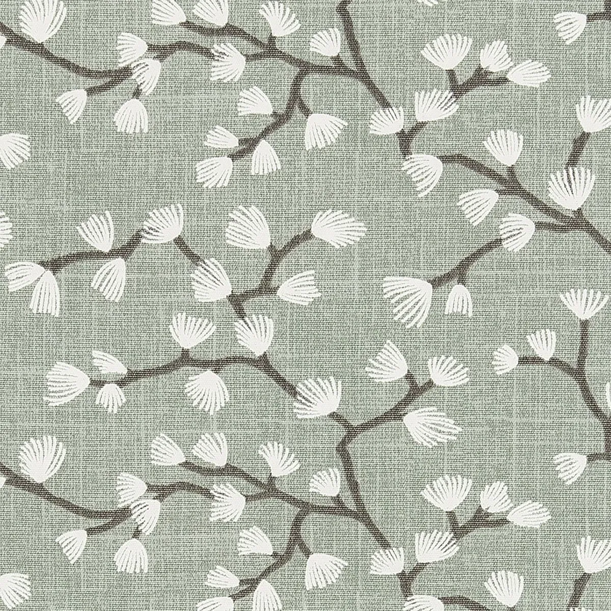 Steer Curtain with Flowers and Leaves Design - Seafoam, Cotton