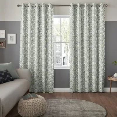 Steer Curtain with Flowers and Leaves Design - Seafoam, Cotton image
