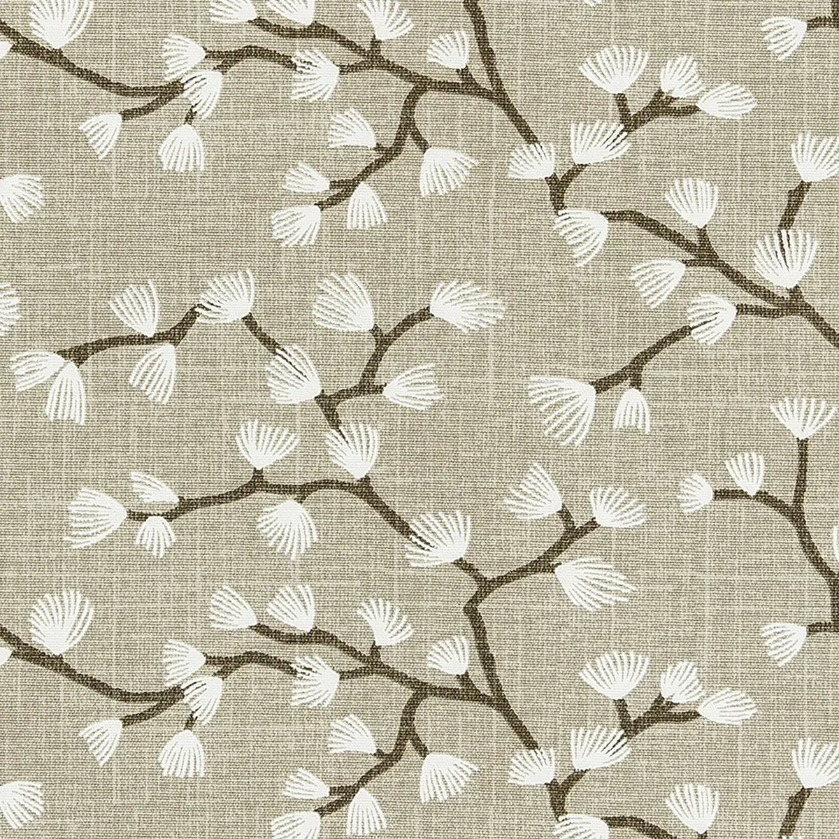 Steer Curtain with Flowers and Leaves Design - Taupe, Cotton