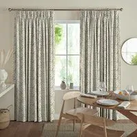 Steer Curtain with Flowers and Leaves Design - Taupe, Cotton