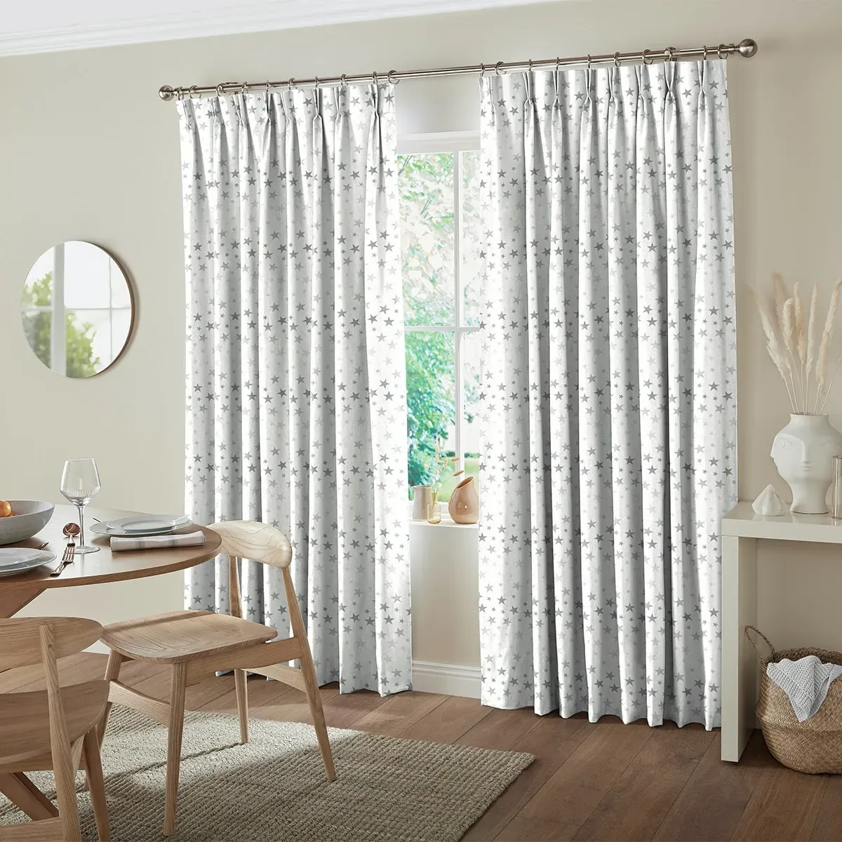 Twinkle Stars Curtain - Silver, Cotton