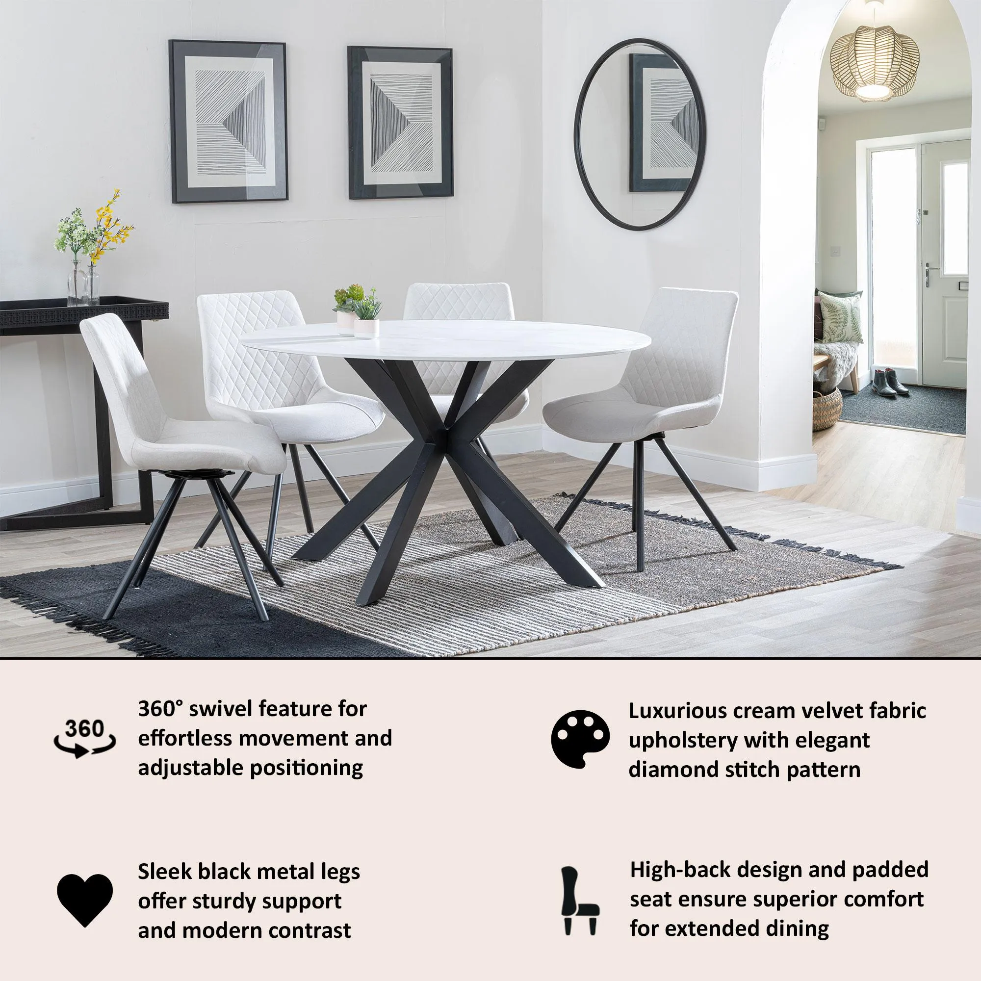 Boden Swivel Dining Chair - Cream, Fabric