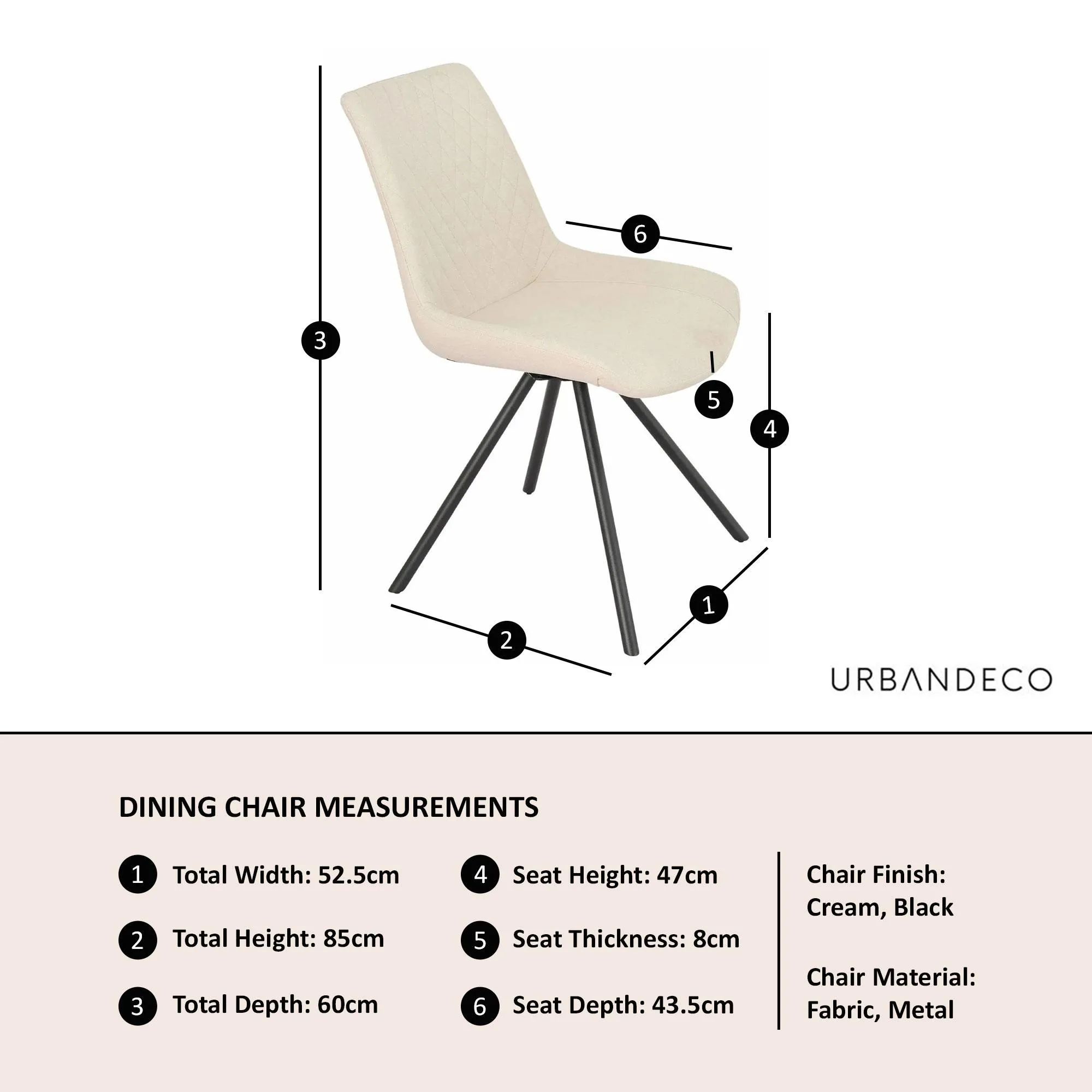 Boden Swivel Dining Chair - Cream, Fabric