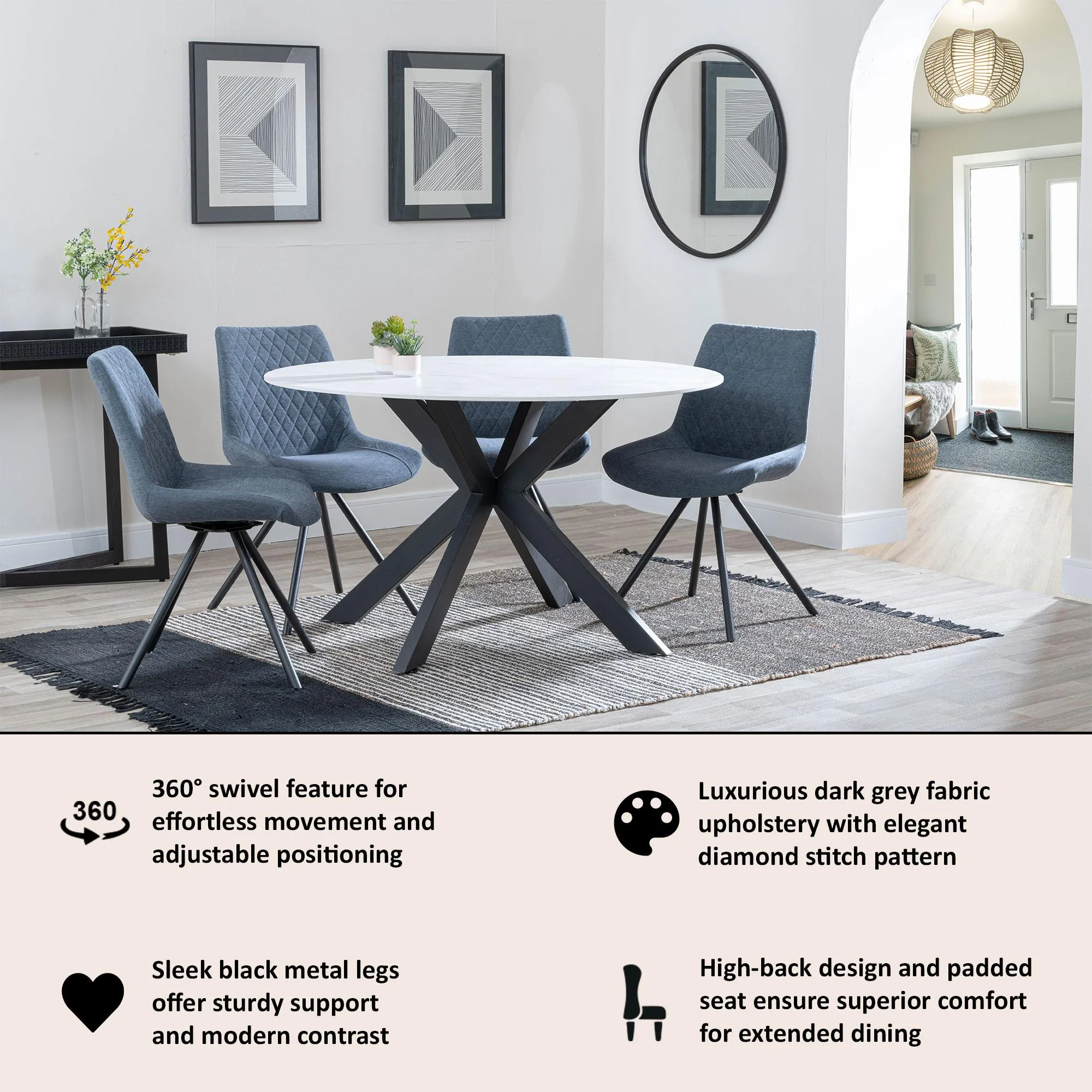 Boden Swivel Dining Chair - Dark Grey, Fabric