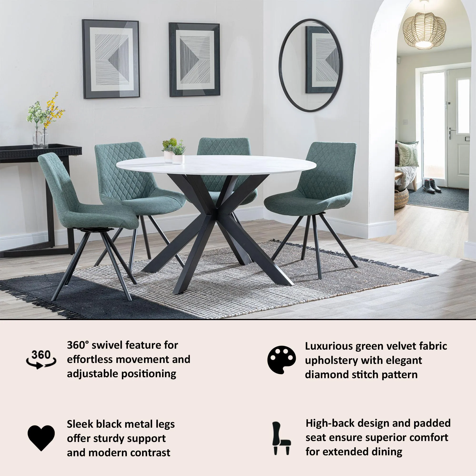 Boden Swivel Dining Chair - Green, Fabric