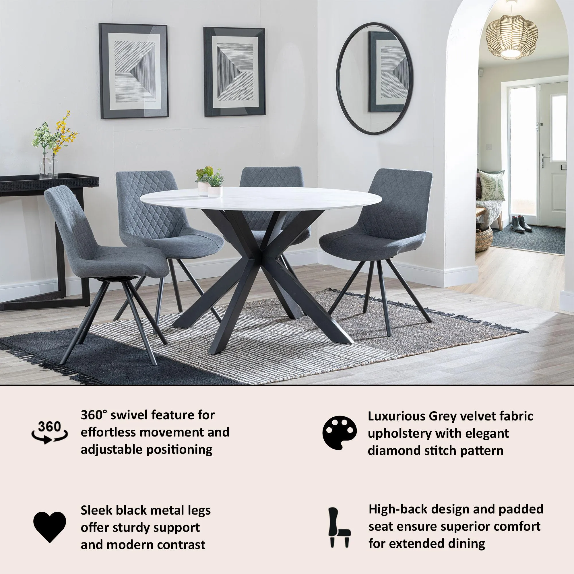 Boden Swivel Dining Chair - Grey, Fabric