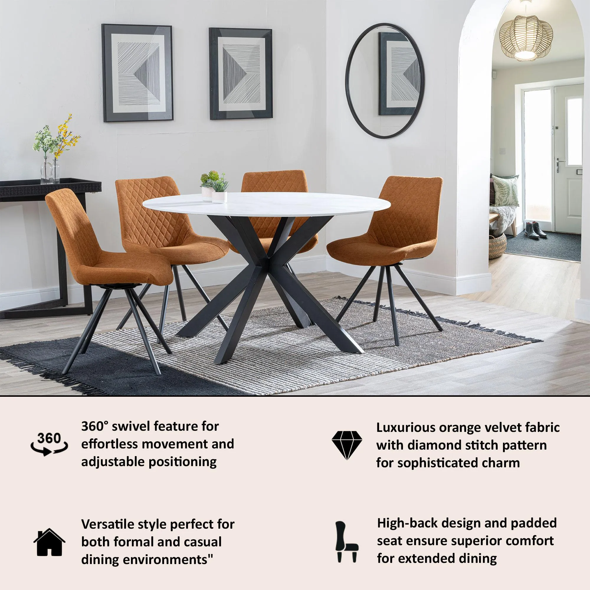 Boden Swivel Dining Chair - Orange, Fabric