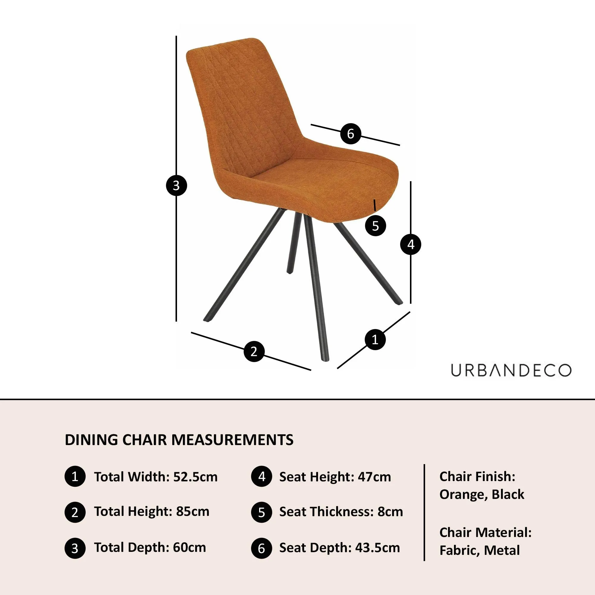 Boden Swivel Dining Chair - Orange, Fabric