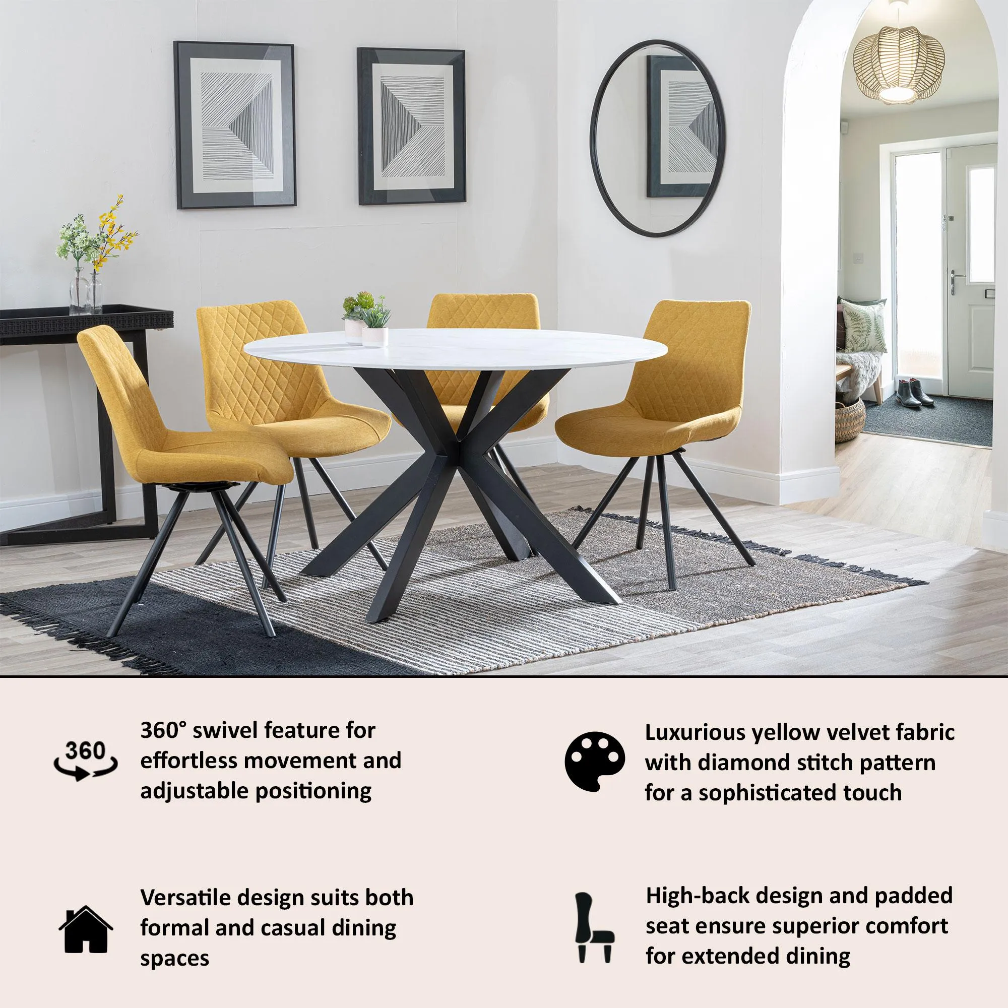 Boden Swivel Dining Chair - Yellow, Fabric