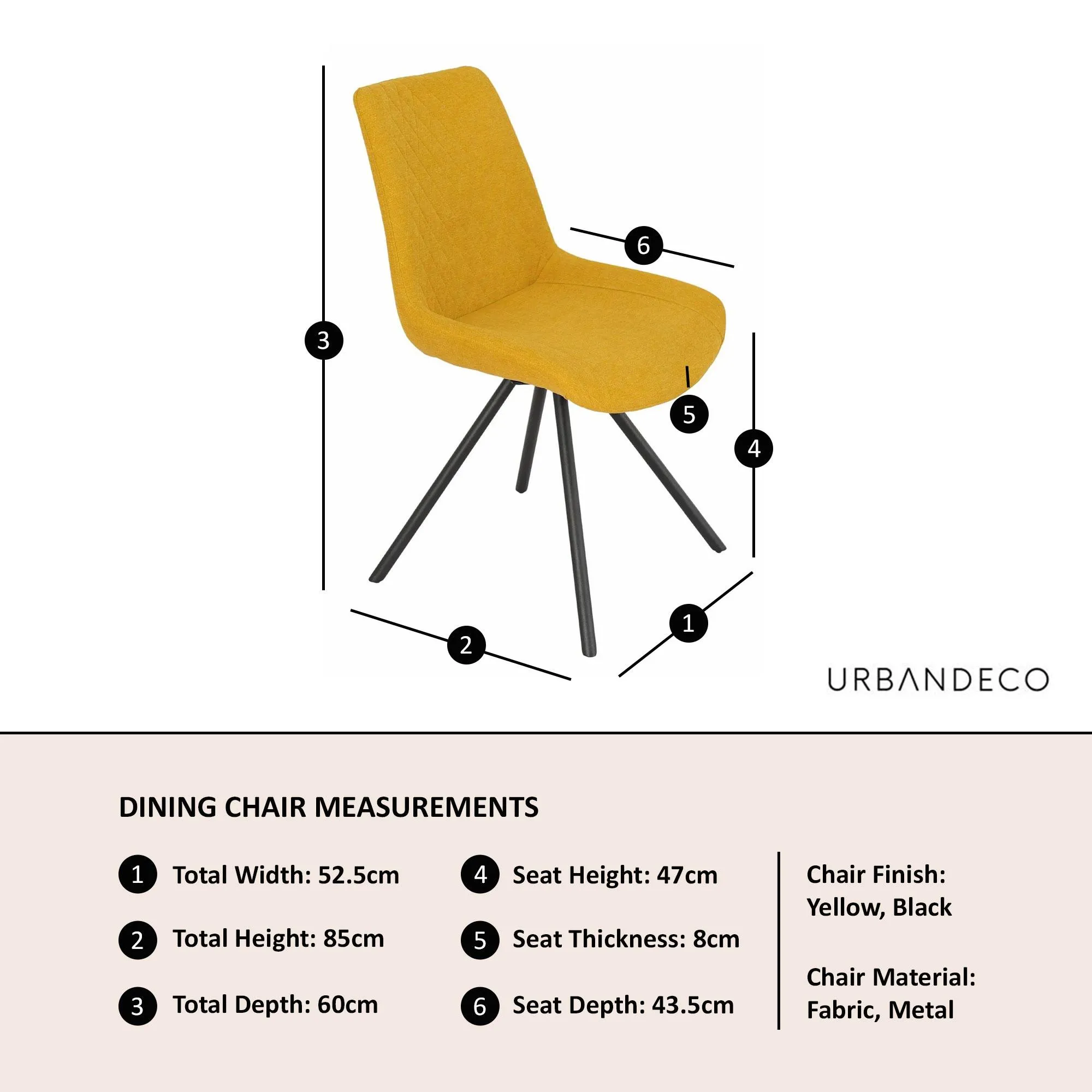 Boden Swivel Dining Chair - Yellow, Fabric