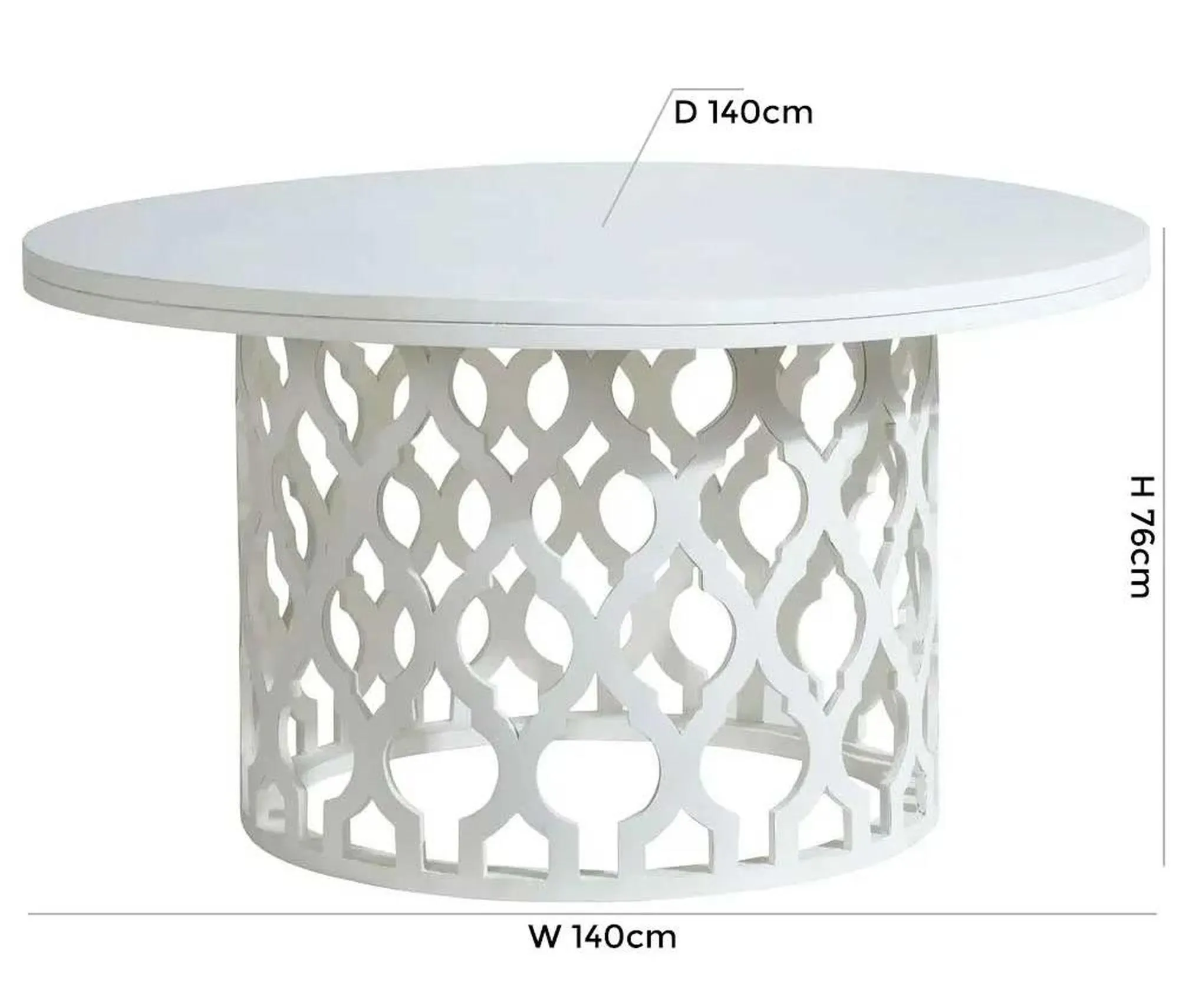 Boho 6-Seater Round Dining Table - White, Mango Wood