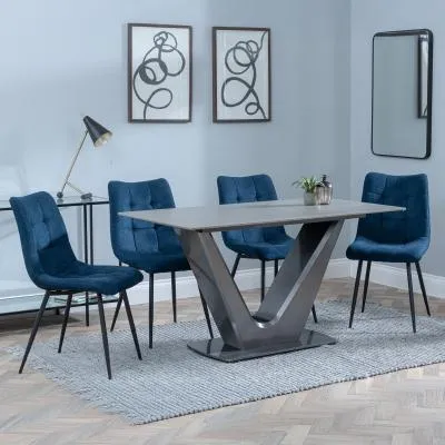 Camilla 4-Seater Dining Set with Corona Chairs - Blue, Ceramic