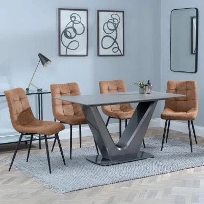 Camilla 4-Seater Dining Set with Corona Chairs - Brown, Ceramic