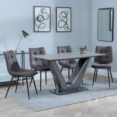Camilla 4-Seater Dining Set with Corona Chairs - Grey, Ceramic