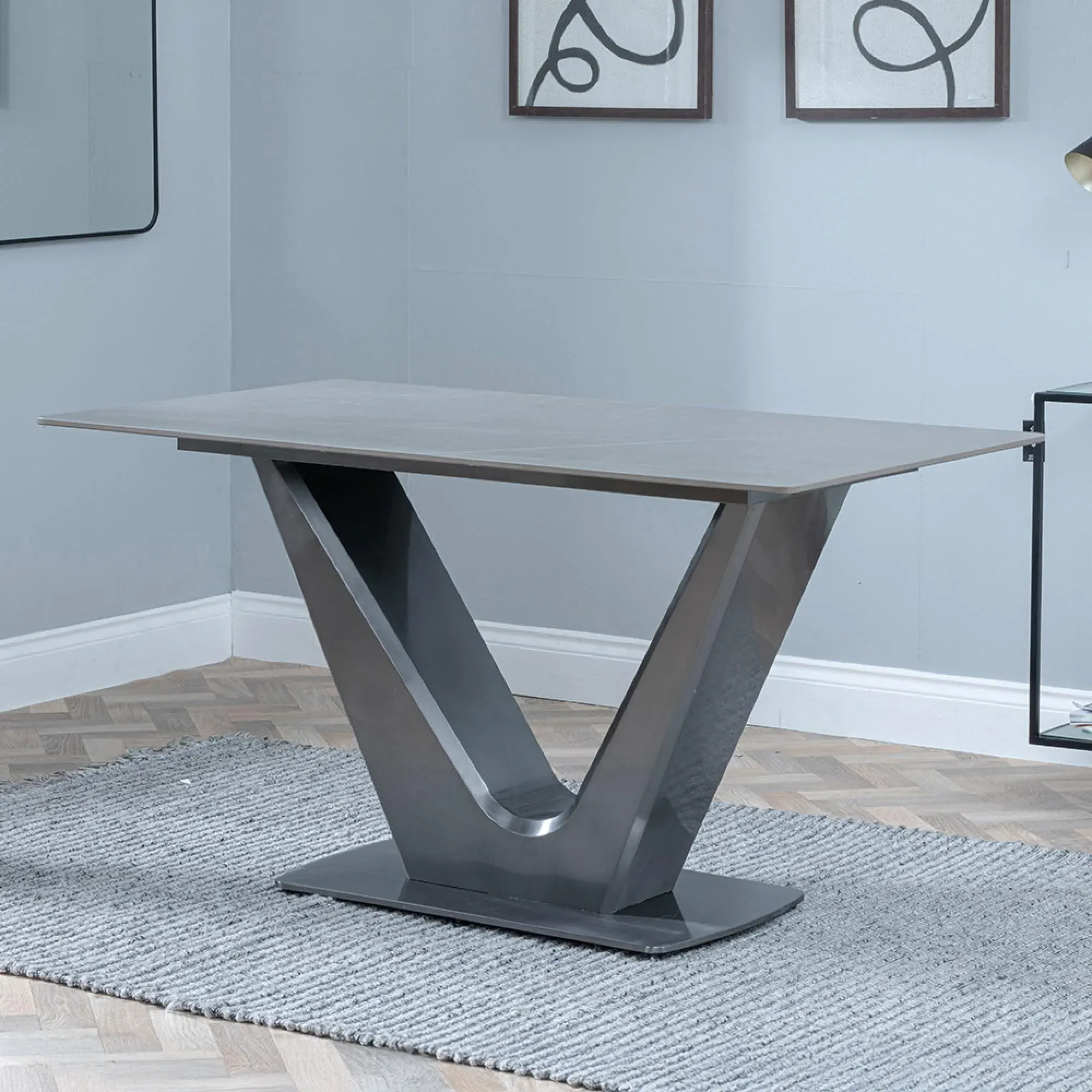 Camilla 6-Seater Dining Table with V Base - Grey, Ceramic