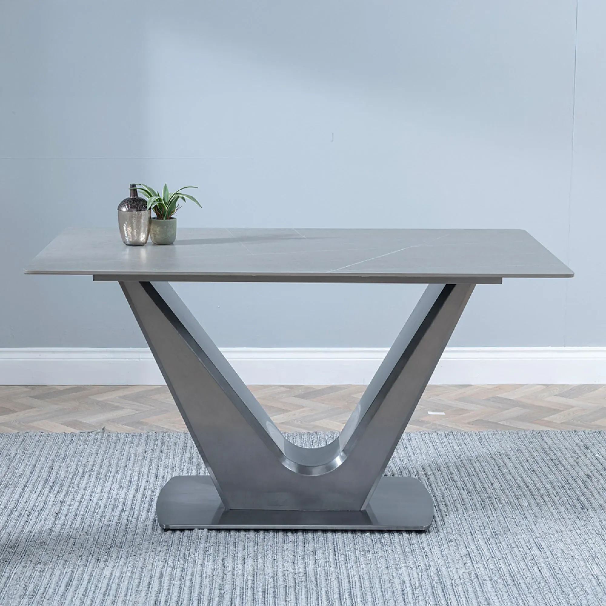 Camilla 6-Seater Dining Table with V Base - Grey, Ceramic