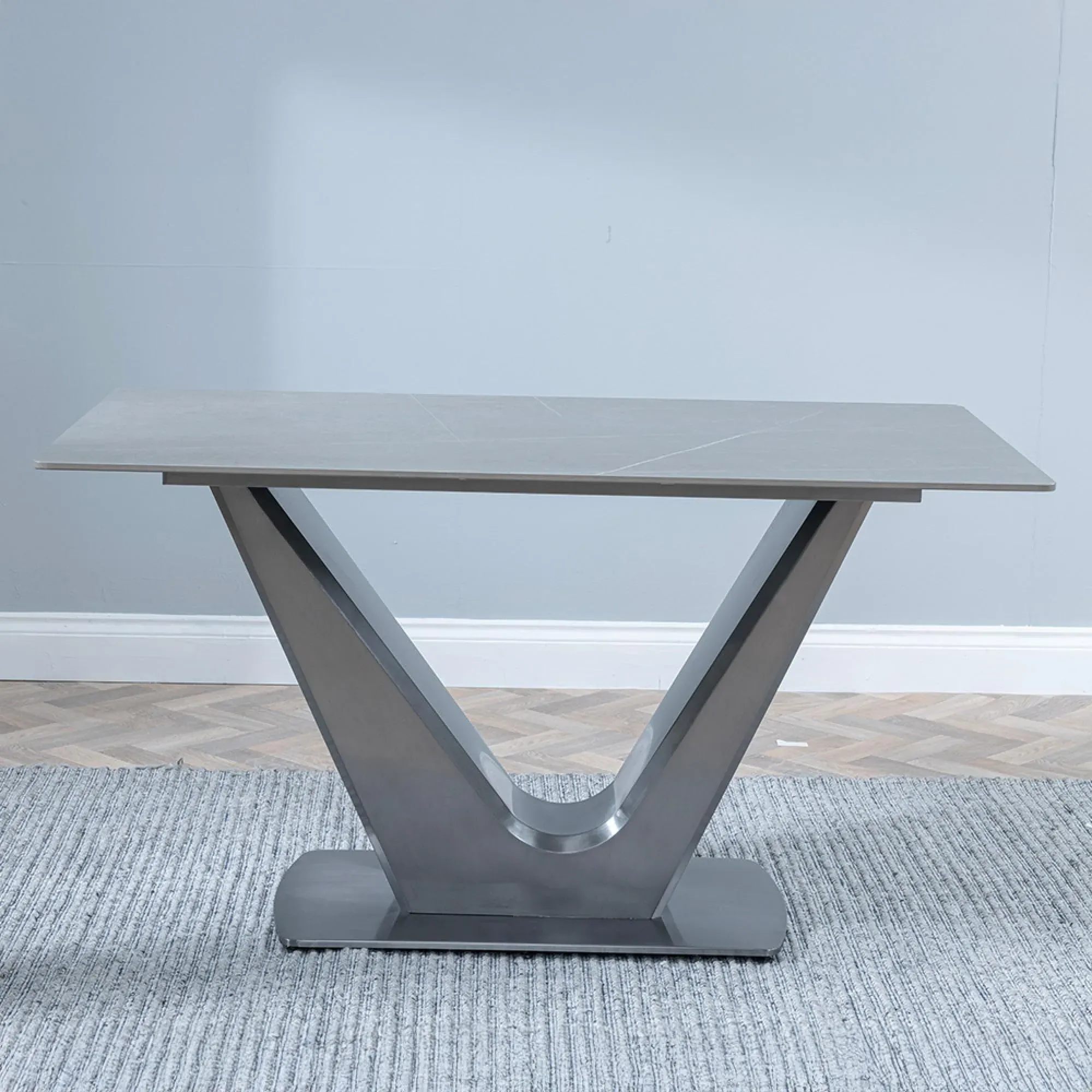 Camilla 6-Seater Dining Table with V Base - Grey, Ceramic