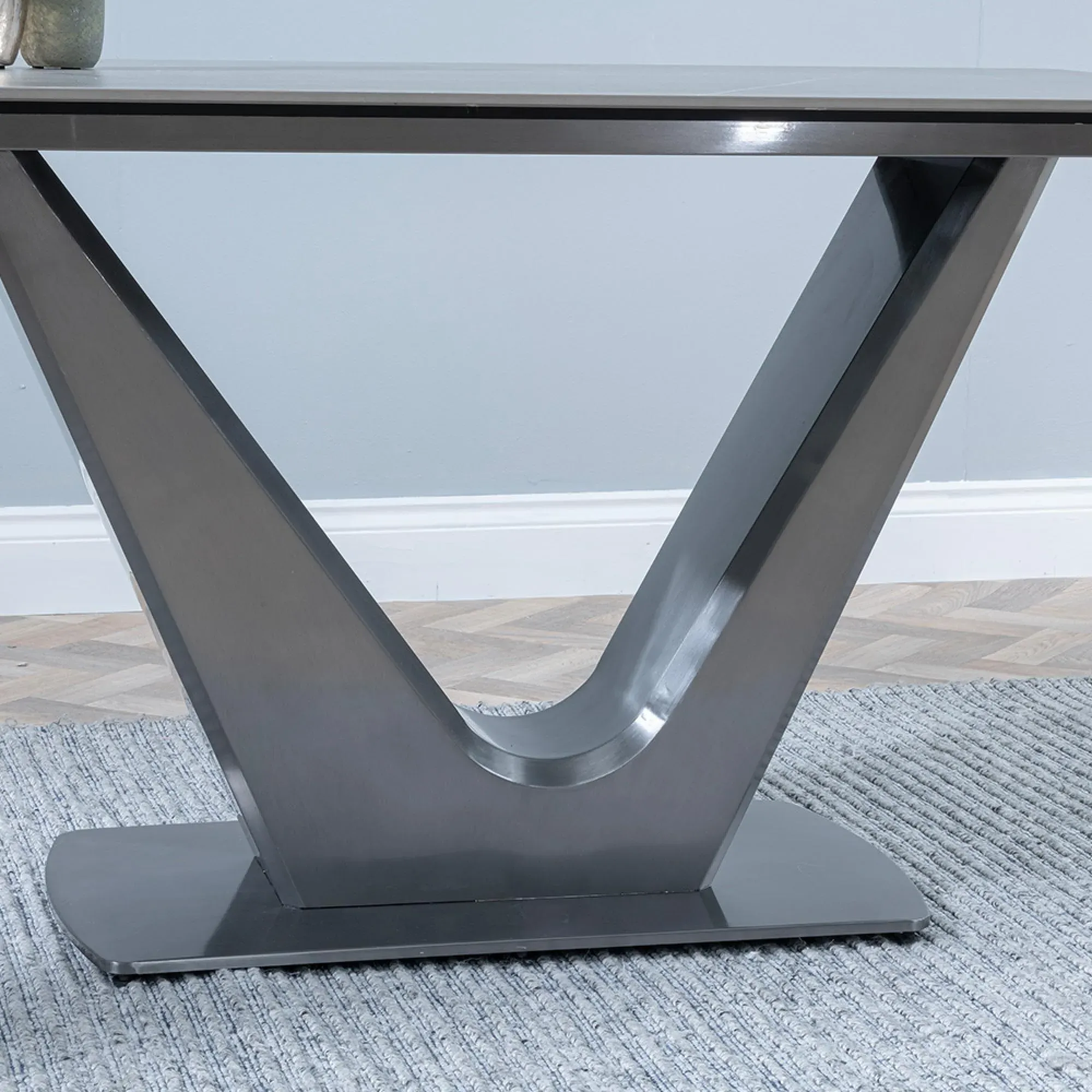 Camilla 6-Seater Dining Table with V Base - Grey, Ceramic