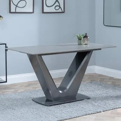 Camilla 6-Seater Dining Table with V Base - Grey, Ceramic
