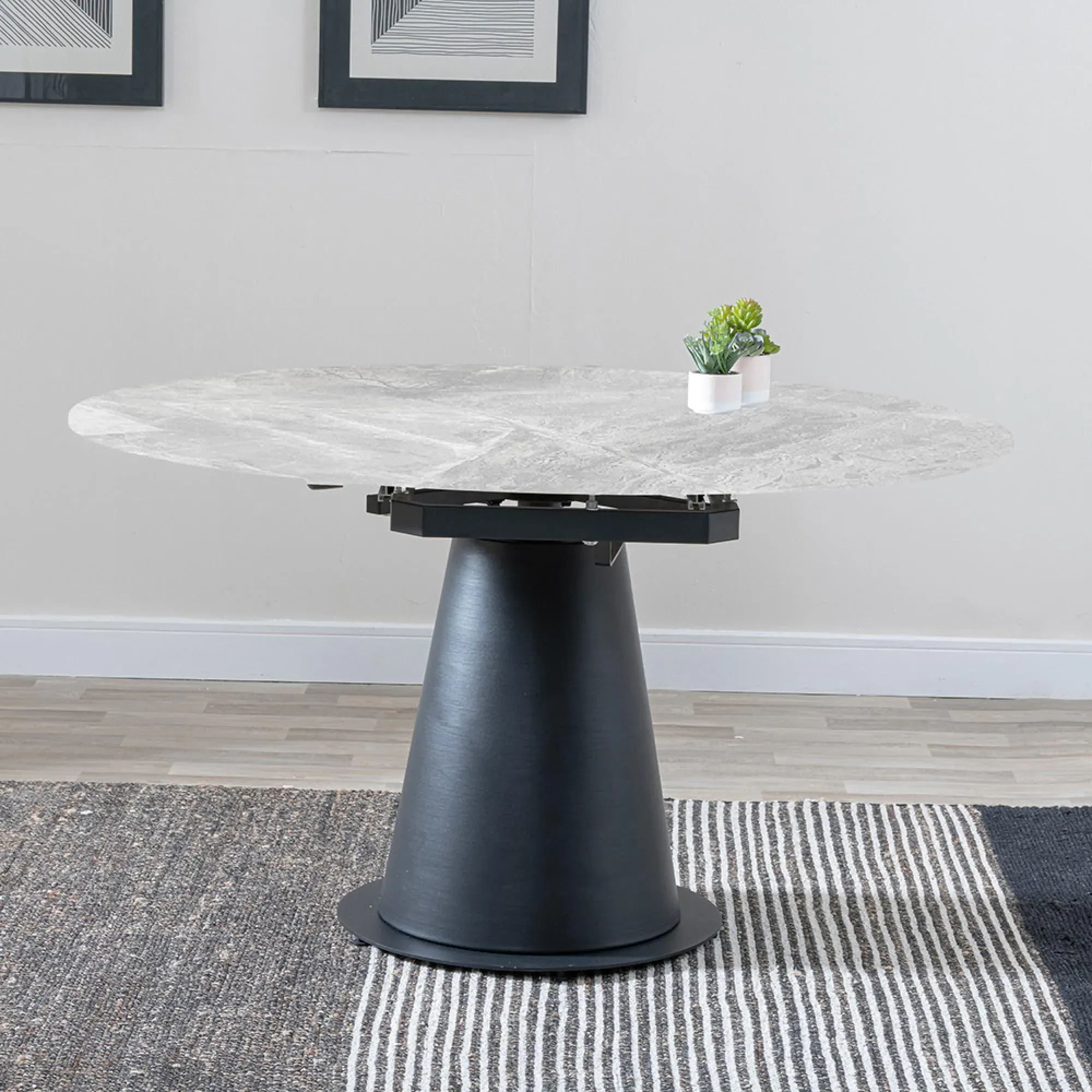 Carrara 4-Seater Round Extending Dining Set - Grey, Ceramic