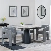 Carrara 4-Seater Round Extending Dining Set - Grey, Ceramic
