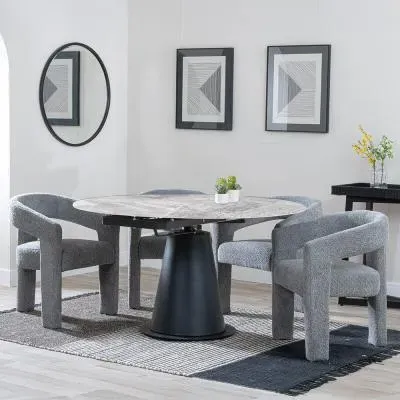 Carrara 4-Seater Round Extending Dining Set - Grey, Ceramic