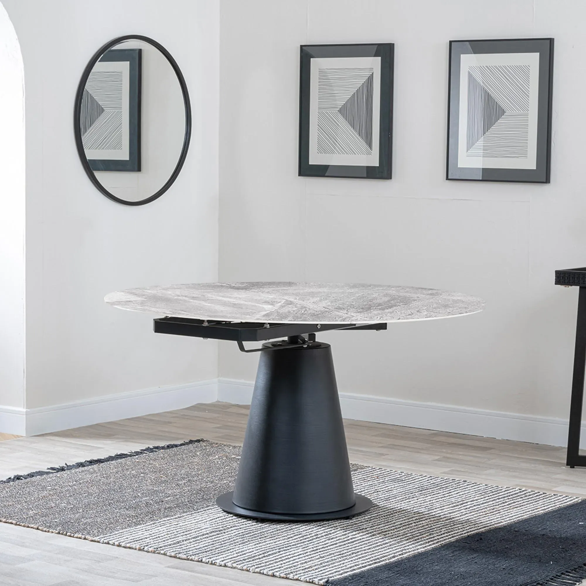 Carrara 4-Seater Round Extending Dining Set - Grey, Ceramic