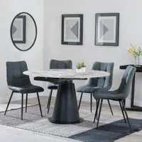 Carrara 4-Seater Round Extending Dining Set - Grey, Ceramic