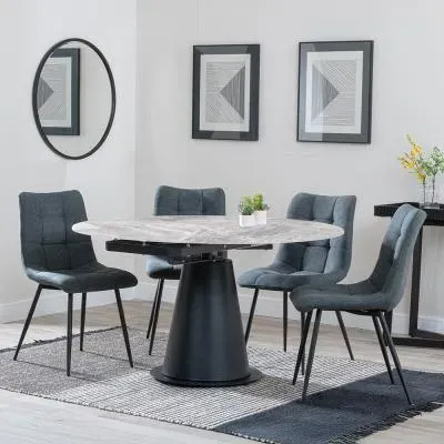 Carrara 4-Seater Round Extending Dining Set - Grey, Ceramic image