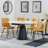 Carrara 4-Seater Round Extending Dining Set - White, Ceramic