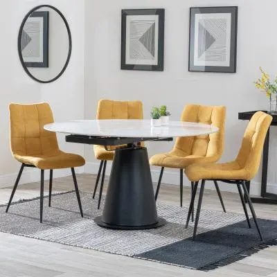 Carrara 4-Seater Round Extending Dining Set - White, Ceramic