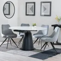 Carrara 4-Seater Round Extending Dining Set - White, Ceramic