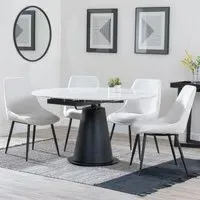 Carrara 4-Seater Round Extending Dining Set - White, Ceramic