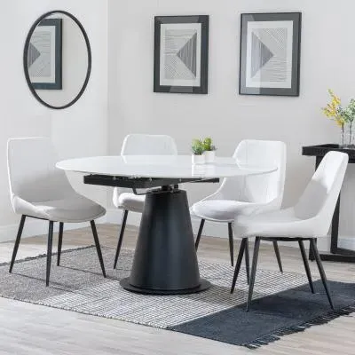 Carrara 4-Seater Round Extending Dining Set - White, Ceramic