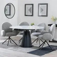 Carrara 4-Seater Round Extending Dining Set - White, Ceramic