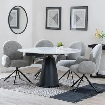 Carrara 4-Seater Round Extending Dining Set - White, Ceramic