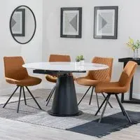 Carrara 4-Seater Round Extending Dining Set - White, Ceramic