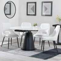 Carrara 4-Seater Round Extending Dining Set - White, Ceramic